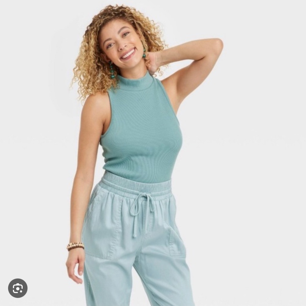 a new day Seafoam Green Ribbed Mock Neck Tank Top